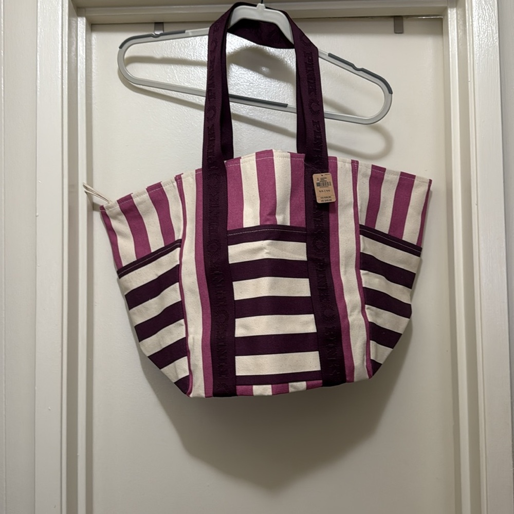 PINK Striped Purple and Cream Tote Bag